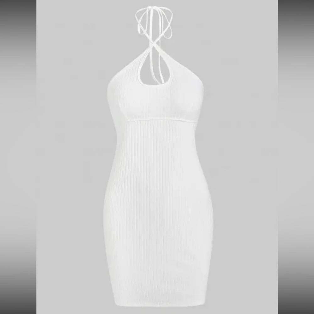 Ribbed Halter Keyhole Slinky Dress